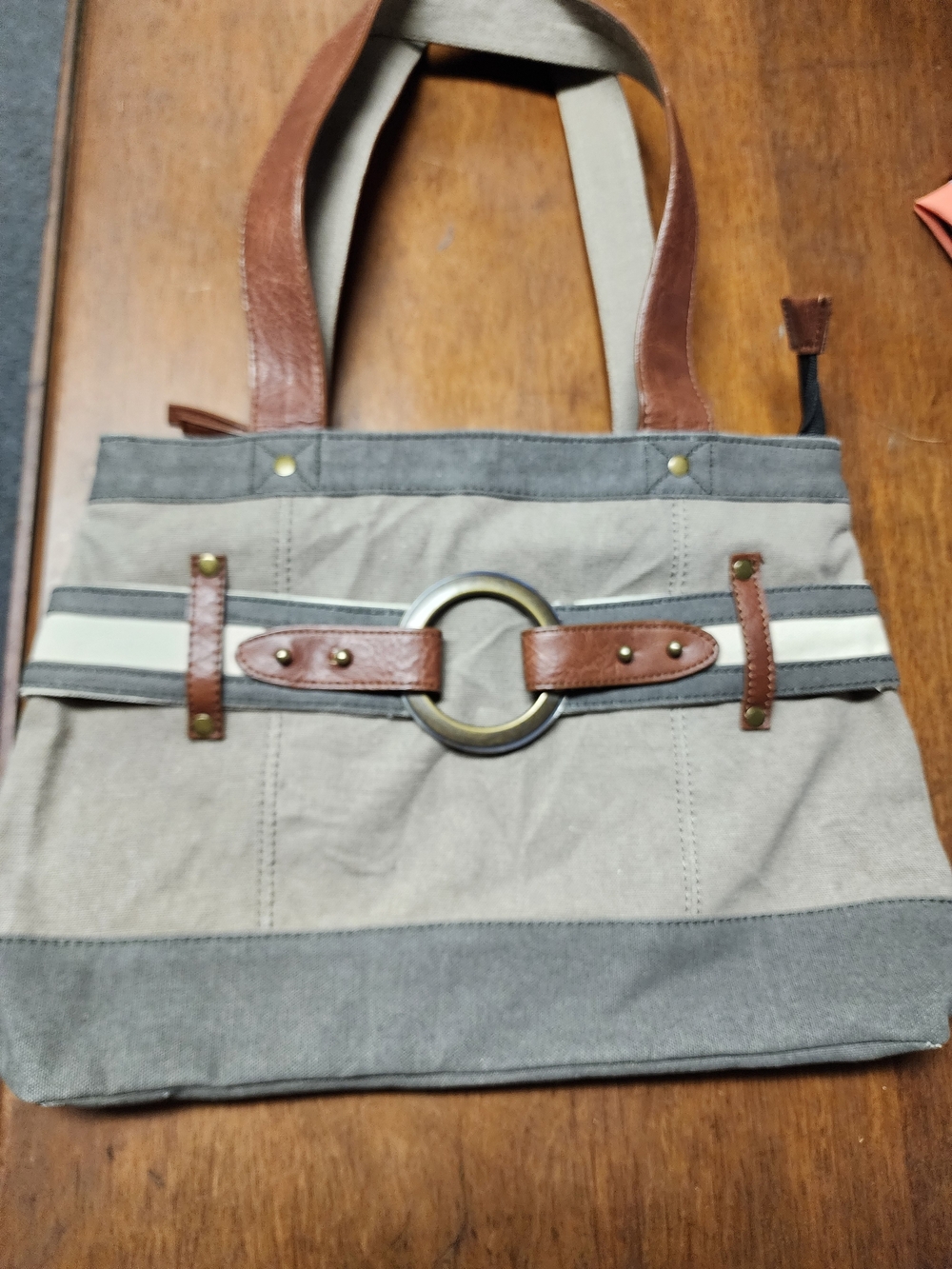 Mona B Canvas Upcycled Military Bag Gray Brown